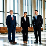 A dignified, diverse group of professional legal experts, fully clothed in modest business attire, standing confidently in a grand, modern courthouse lobby. Sunlight streams through large windows, highlighting architectural details and creating an atmosphere of transparency and integrity. The scene emphasizes their role in upholding justice and protecting fundamental liberties. Perfect anatomy, correct proportions, natural pose, well-formed hands, proper finger count, natural body proportions, professional photography, high resolution, safe for work, appropriate content, family-friendly.