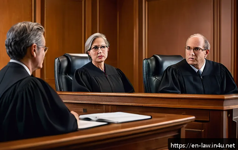 민사소송법상 대법원 판례 - A modern courtroom scene focused on a diverse group of attorneys engaging in a heated jurisdictional...