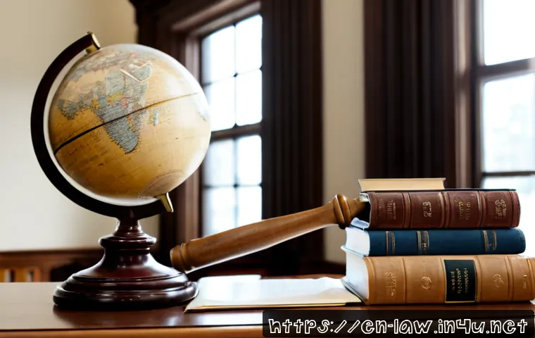 헌법과 국제법 관계 - Photorealistic legal study scene in a bright American university library, an open unmarked constitut...